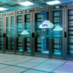 alt_text: Modern server room showcasing VPS hosting with digital graphics, icons, and a cool color scheme.